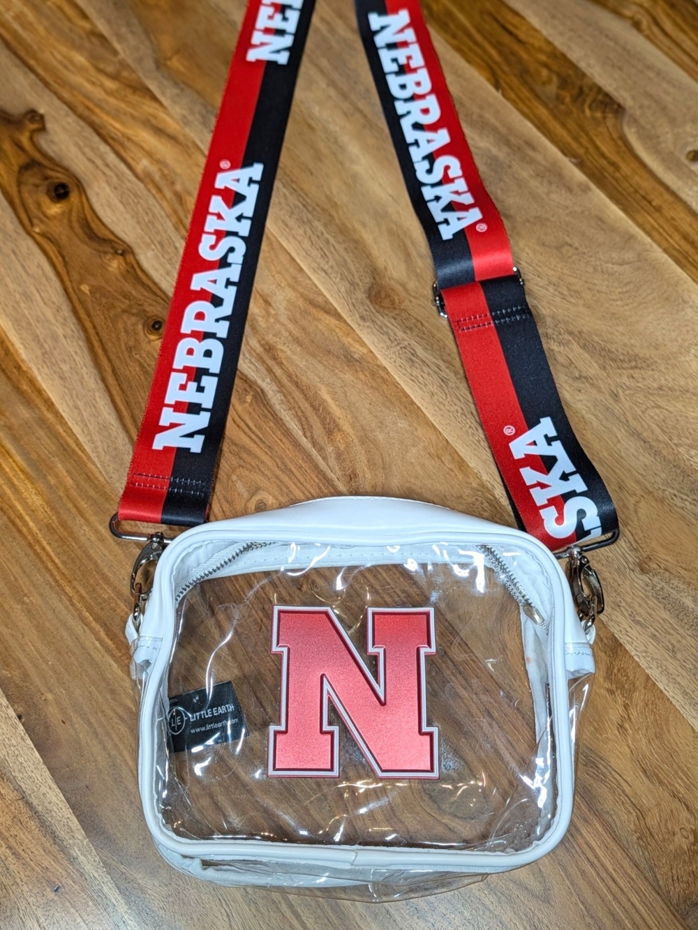 Nebraska Clear Crossbody Bag with Red N and Red/Black Strap